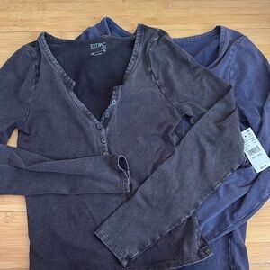 NWT PAC 1980 Ashlee Notched Washed Henley Top bundle of 2